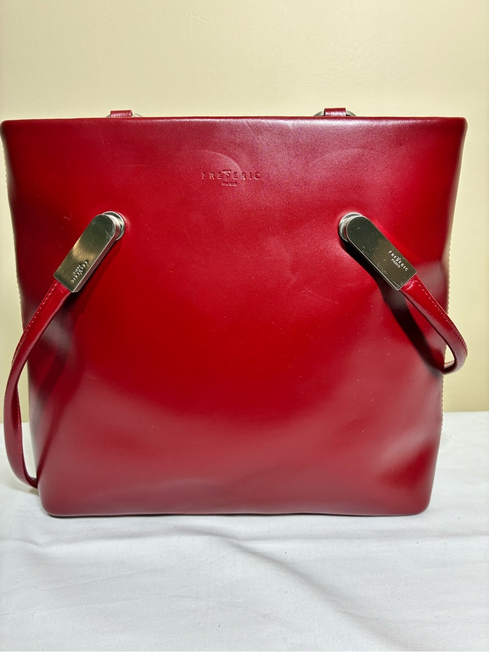 Frederic T Paris Cherry Red Leather Convertible Backpack Tote
